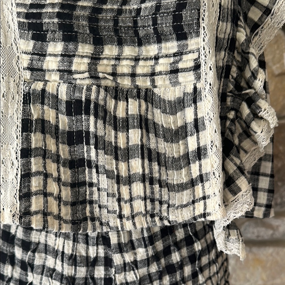 Free People Black and White Plaid Lace Set - Picture 4 of 7